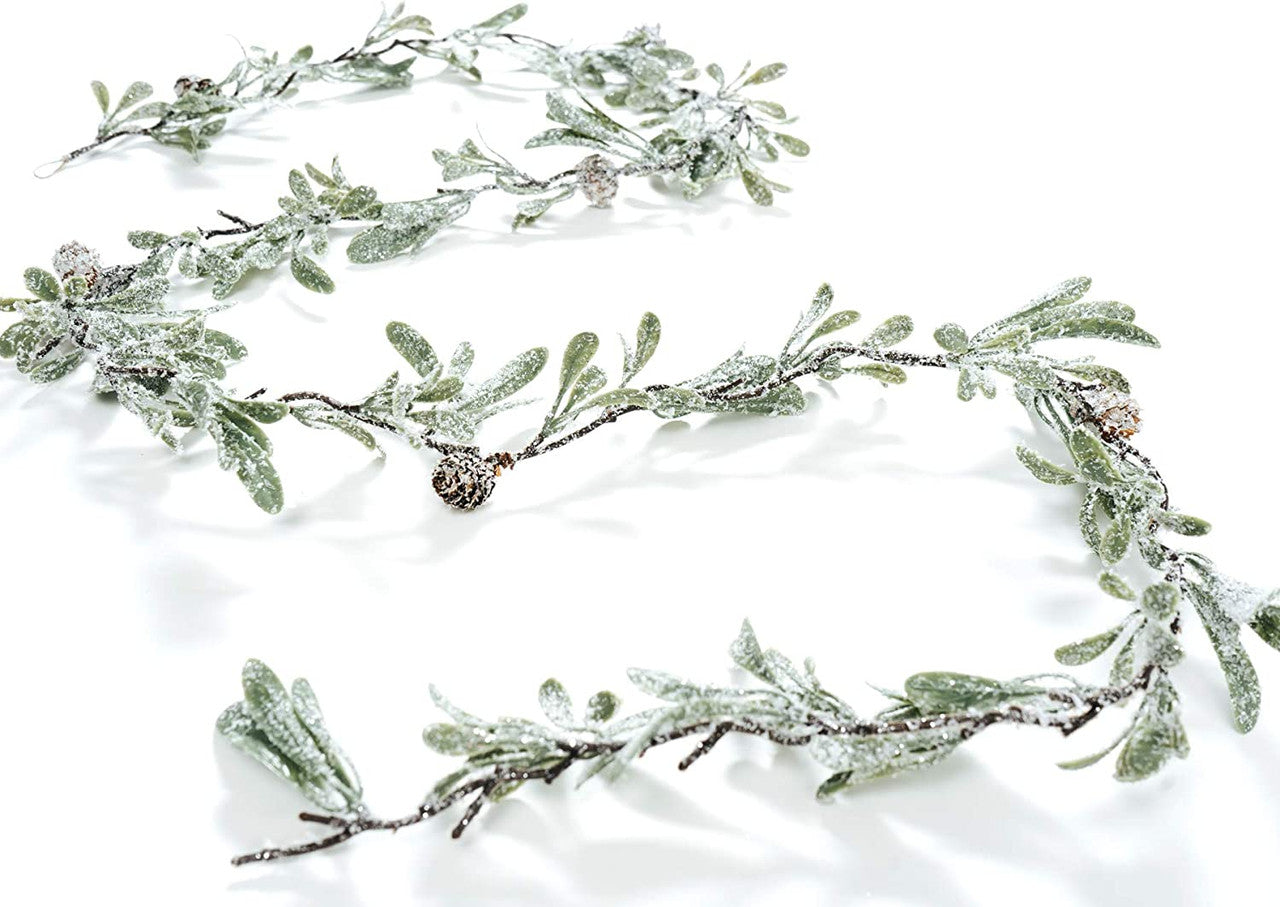 Snowy Podocarpus Evergreen Artificial Garland 70 Inch