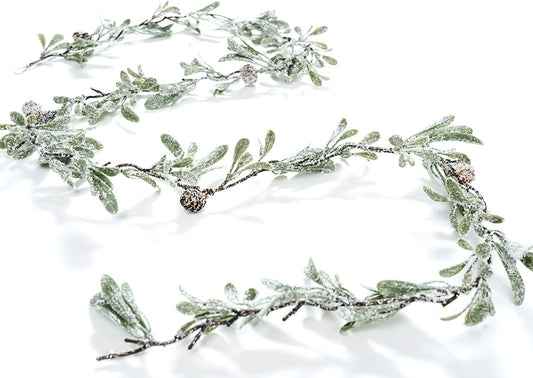 Snowy Podocarpus Evergreen Artificial Garland 70 Inch