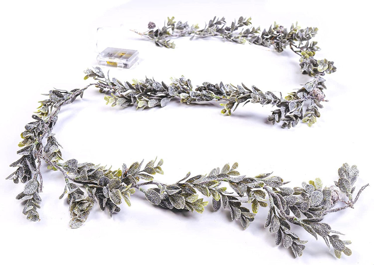Frosted Boxwood Garland with Lights 72 Inches