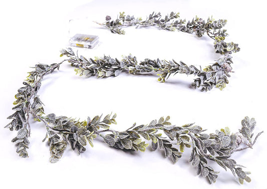 Frosted Boxwood Garland with Lights 72 Inches