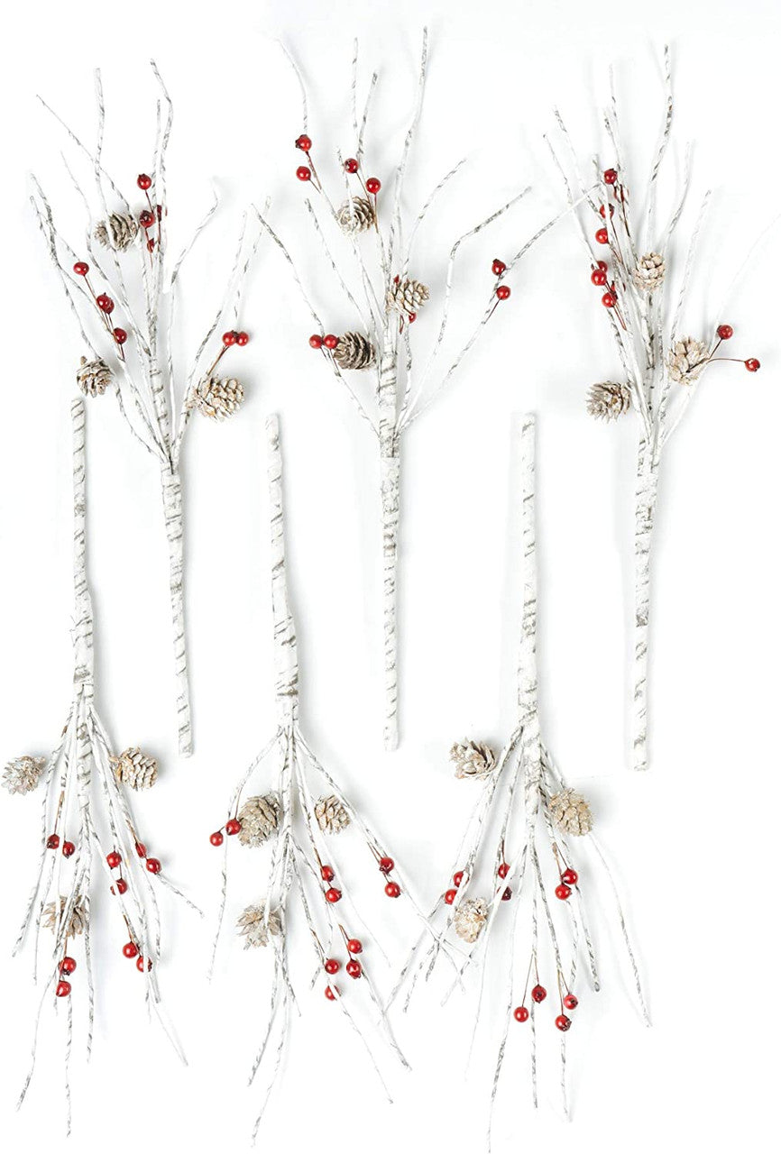 Birch Berry Pick with Pinecones 16" Set 6