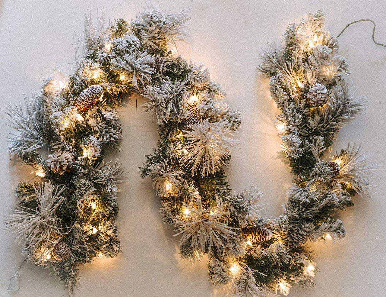 Frosted Holiday Pine Garland with Lights 6 Feet